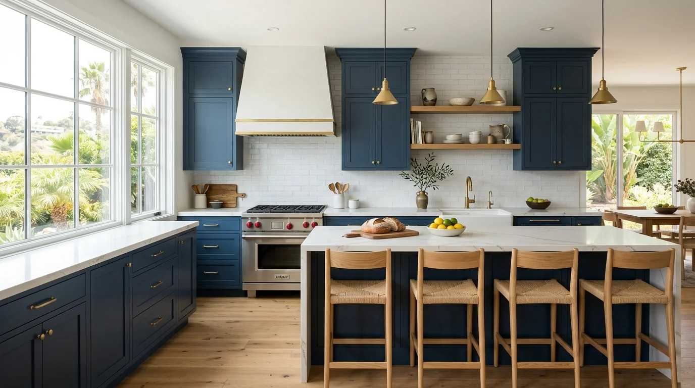 Cabinet displays inside a naturally lit San Diego kitchen showroom