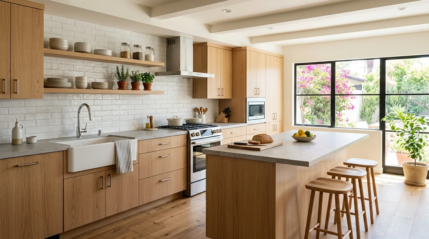 Bright San Diego kitchen with laminate countertops and light wood cabinets