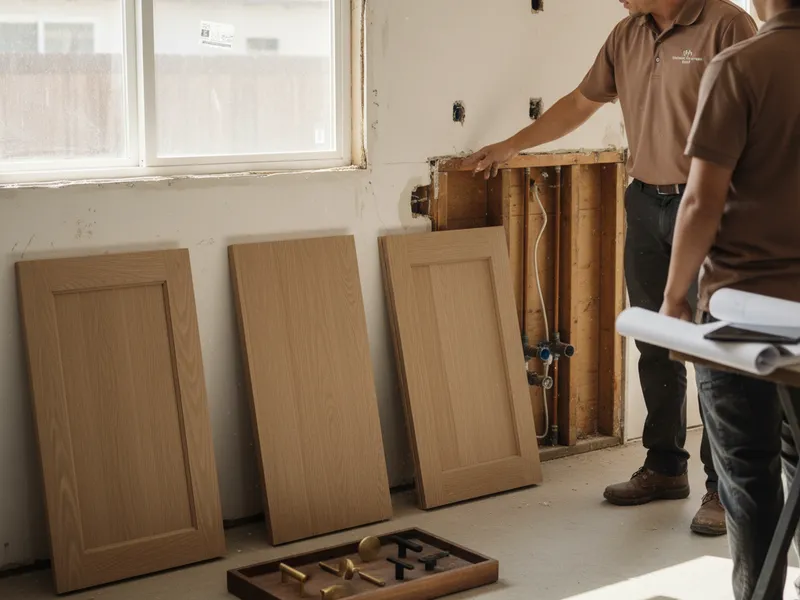 Kitchen cabinet door samples showing shaker, flat-front, and raised-panel profiles