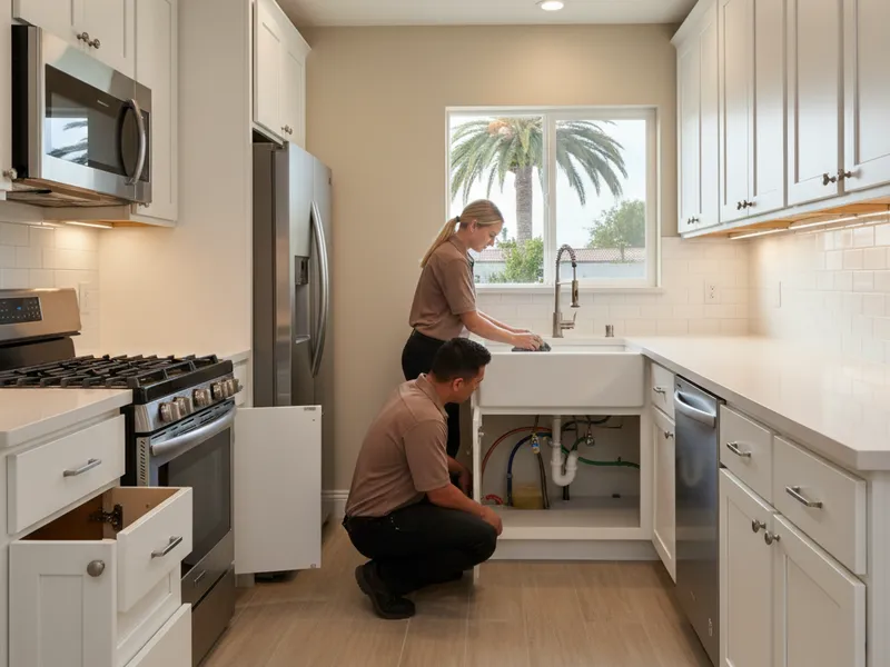 Remodelación de cocina tipo galera con tramos paralelos, despensa extraíble y cubiertas de cuarzo en una casa de San Diego