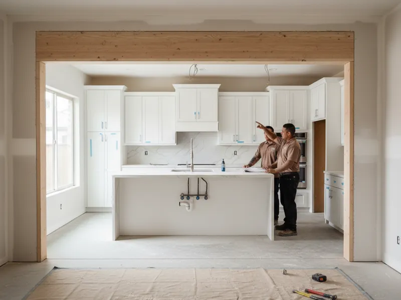 Cocina de concepto abierto con la pared entre la cocina y la sala removida en una casa de San Diego